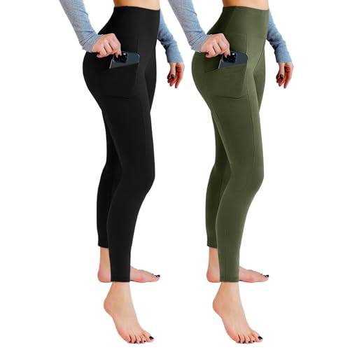 Detalle de Leafigure 2-Pack High Waist Gym Leggings with Pockets for Women