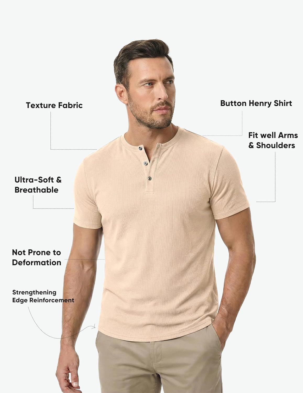 Thumbnail 3 de JMIERR Men's Muscle Slim Henley Shirts — Crewneck Longline Tee for Gym & Everyday