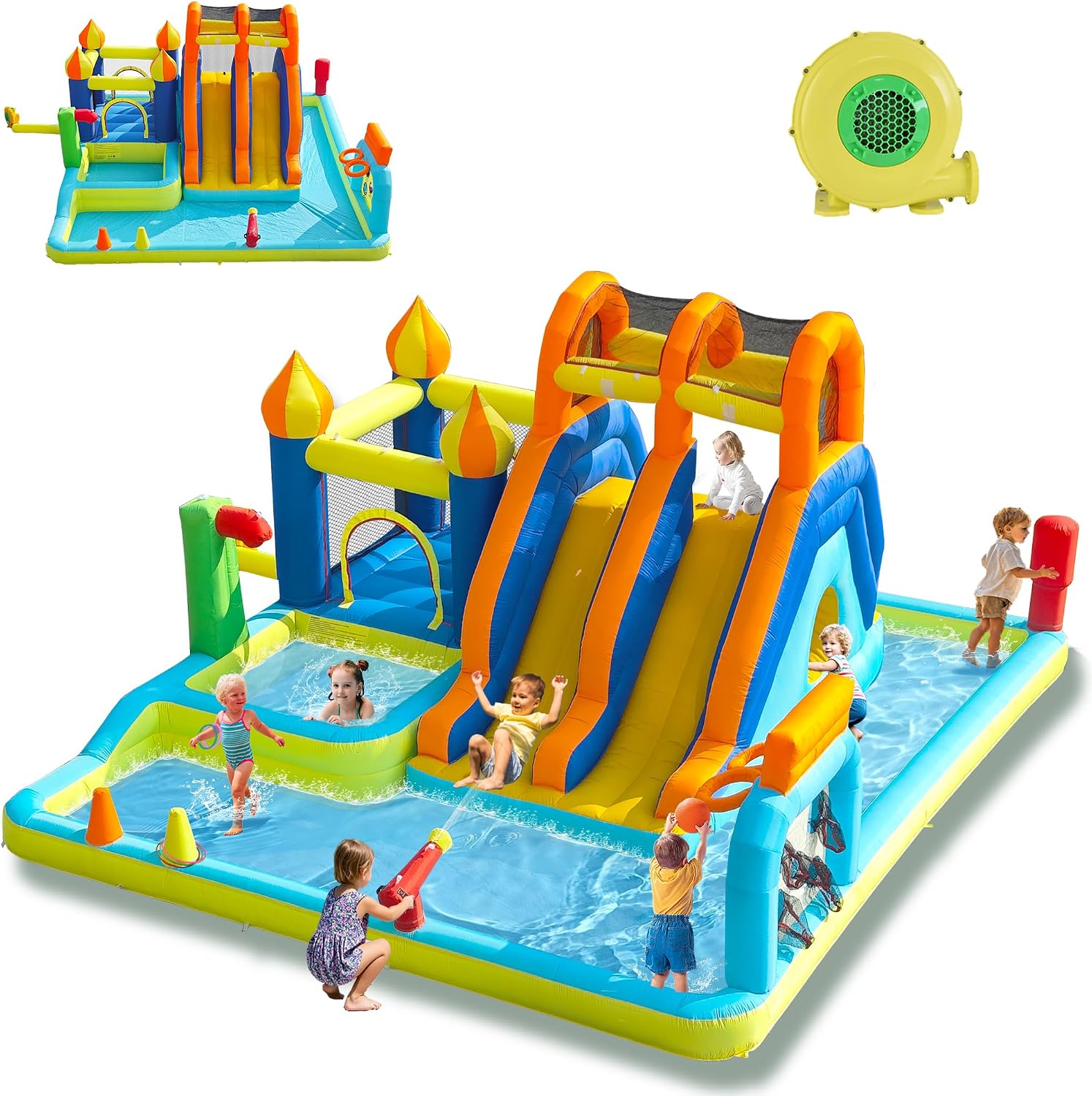 Thumbnail 6 de HIJOFUN Inflatable Bounce House with Water Slides and 550W Blower