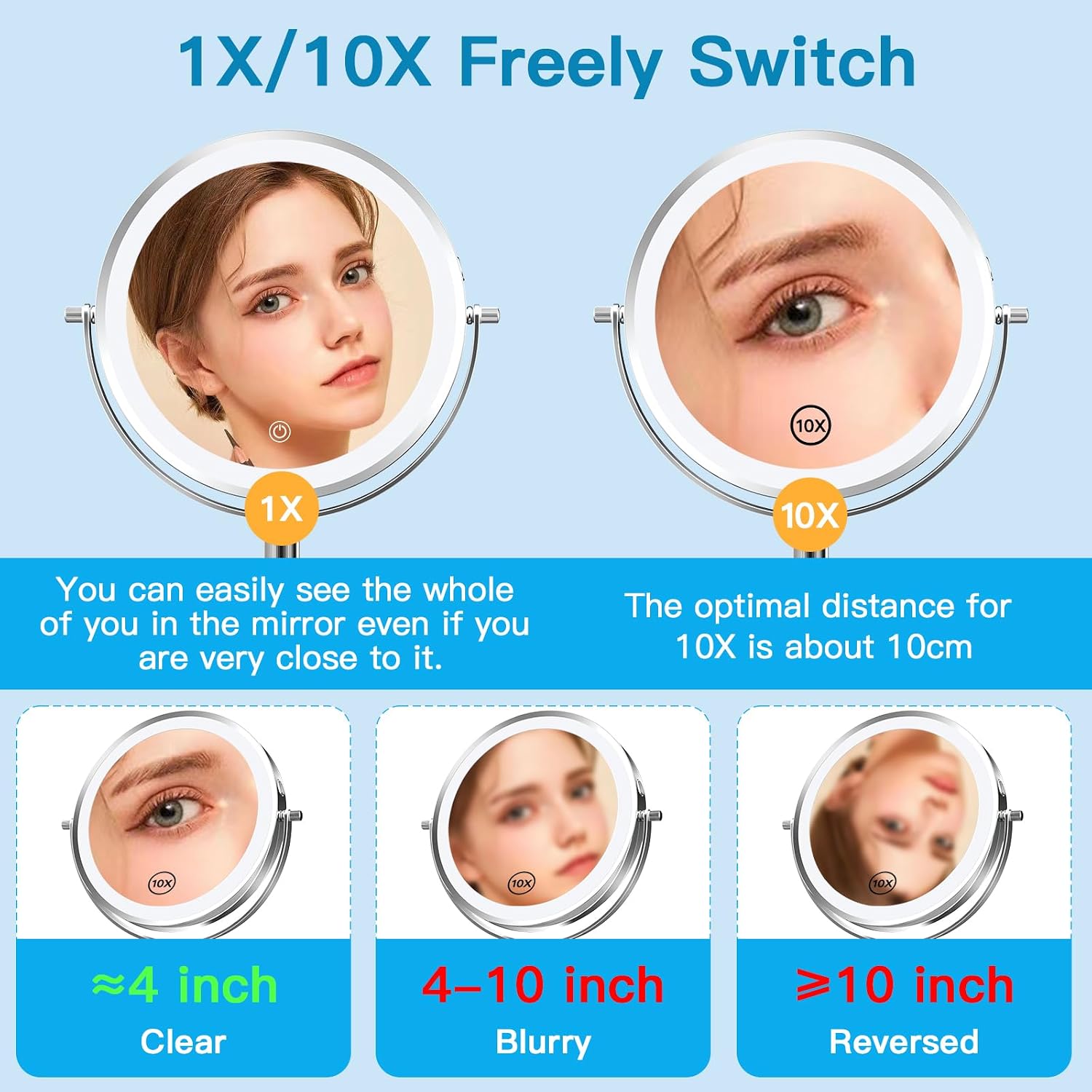Detalle de TopDirect Specchio trucco con luci 8 pollici regolabile e ingranditore 1X/10X