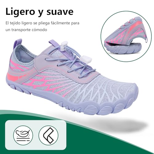 Thumbnail 6 de SAGUARO Barefoot escarpines de agua para mujer plegables, secado rápido y puntera ancha (morado oscuro, talla 38)