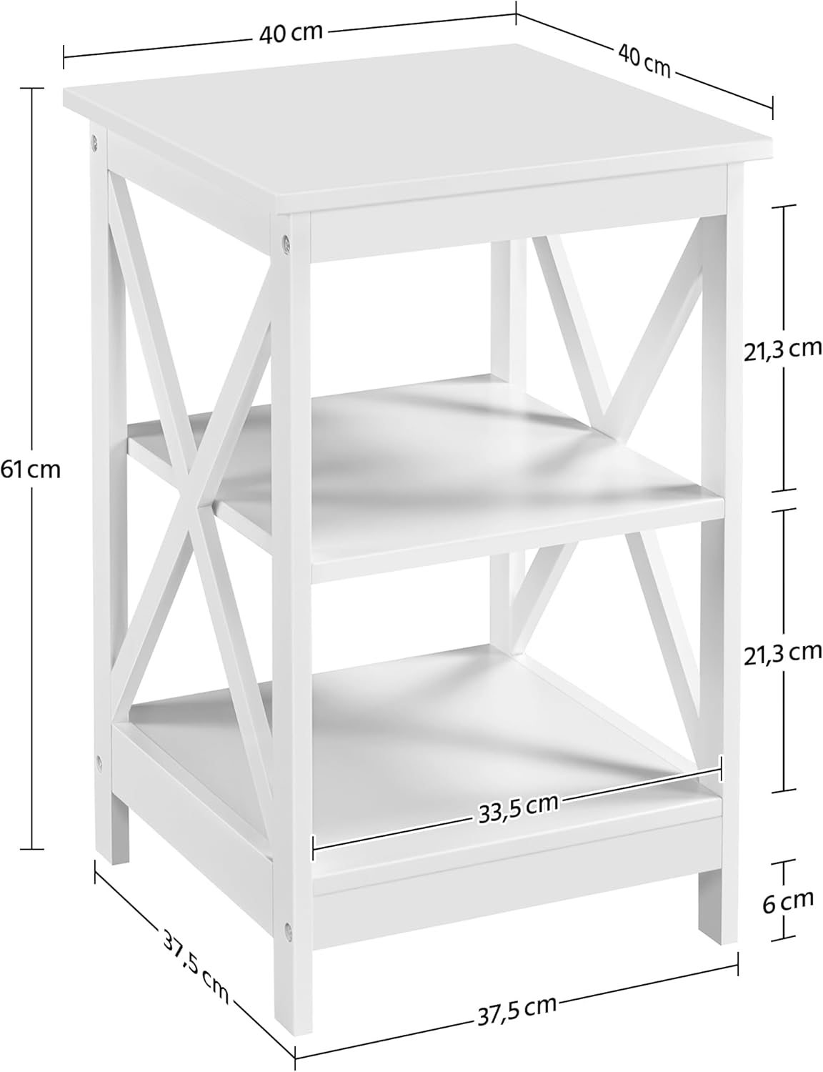 Thumbnail 2 de Yaheetech Tavolino basso bianco a 3 ripiani in forma X 40 x 40 x 61 cm