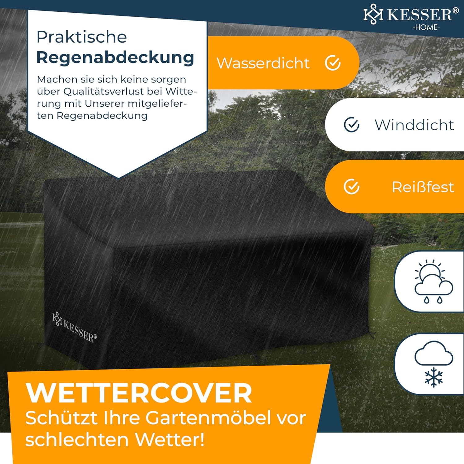 Thumbnail 6 de KESSER Polyrattan Gartenbank mit Tisch, 2-Sitzer, 143x63x88 cm – wetterfest, inkl. Kissen & Cover, Anthrazit