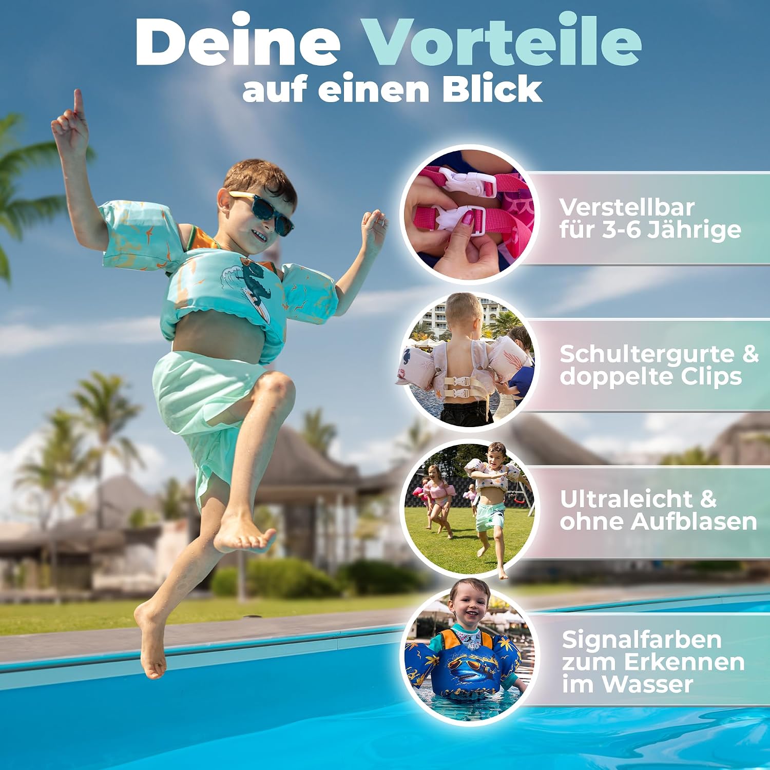 Detalle 2 de KIDVERSE Schwimmweste Kinder 3-6 Jahre – Geprüfte Sicherheit mit integrierten Schwimmflügeln