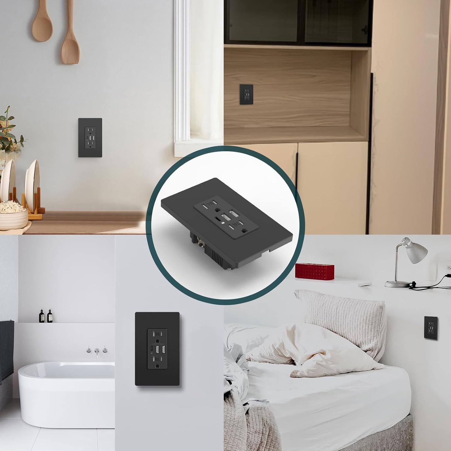 Thumbnail 6 de TOPELER Black 3-Port USB Wall Outlet, 30W USB-C, 15A Tamper-Resistant