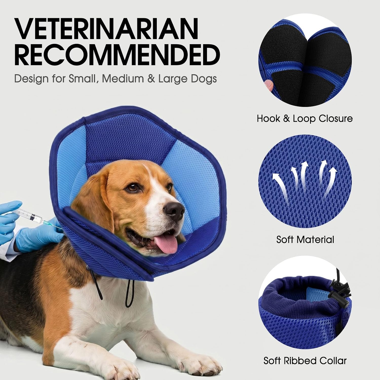 Detalle de SUNFURA 1308-650BQ-DarkBlue-L Soft Dog Recovery Cone, Dark Blue Mesh