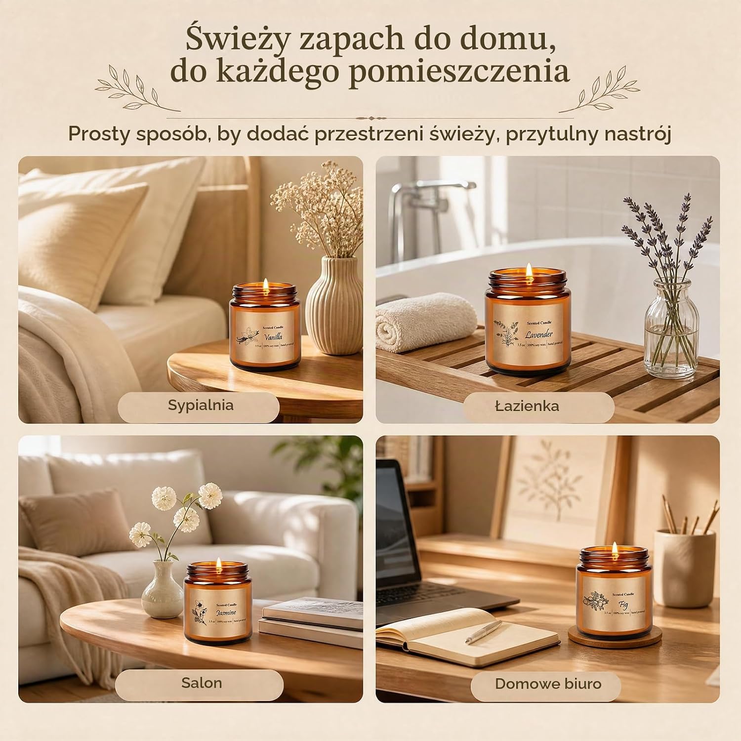 Detalle de KIYTARBOO Dk-001 – zestaw 6 świec sojowych w szkle, różne zapachy