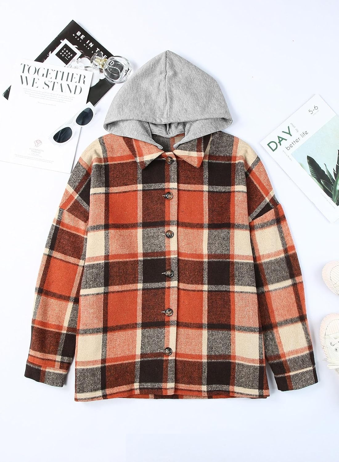 Thumbnail 6 de SHEWIN Women's Plaid Hooded Shacket