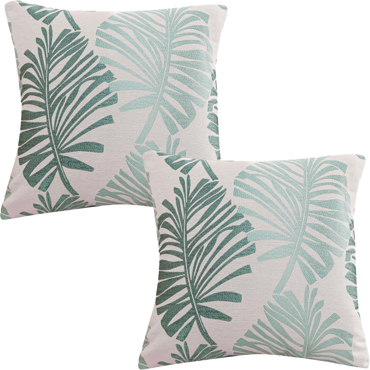 Thumbnail 6 de Tennove Cushion Covers 50x50cm: Cotton Linen & Velvet Throw Pillow Covers Set of 2 in Khaki with Tropical Leaf Pattern