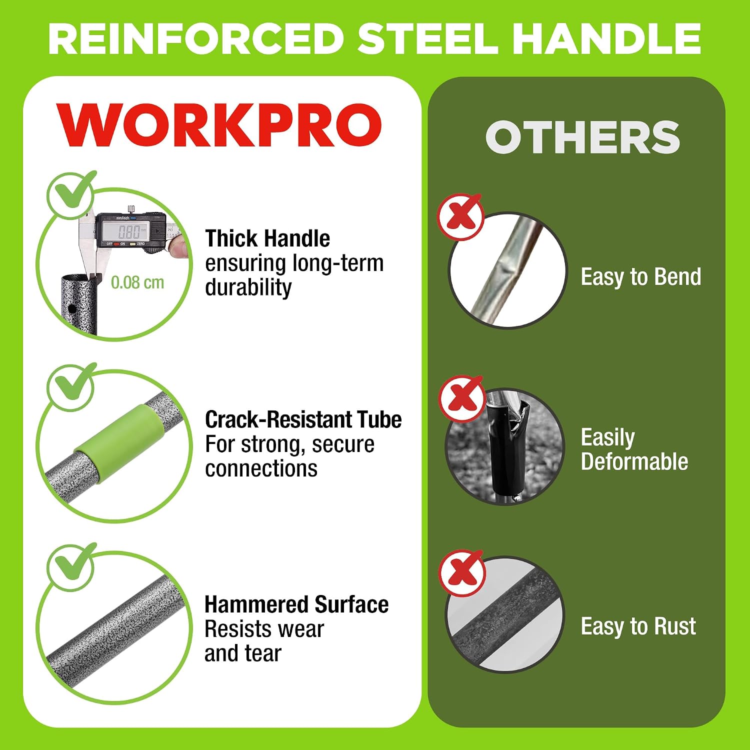 Thumbnail 2 de WORKPRO 165 cm Adjustable Garden Rake with 17 Metal Tines and Heavy-Duty Steel Handle