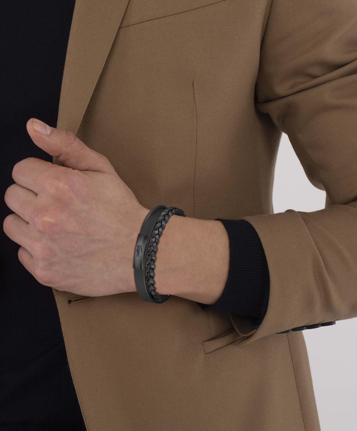 Thumbnail 3 de Lacoste Braccialetto da Uomo Collezione FUSION: cinturino in pelle Nera o Verde con piastra in acciaio inossidabile