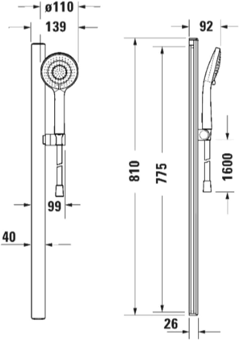 Thumbnail 1 de Duravit UV0682005010 Set doccia universale cromato: asta 810 mm, tubo 1600 mm e doccetta a risparmio idrico