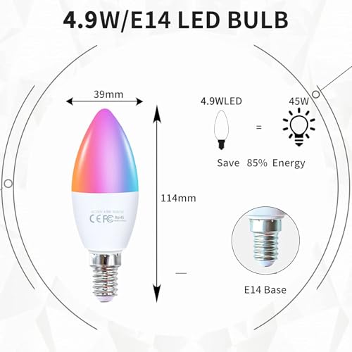 Thumbnail 6 de FITOP Bombillas inteligentes E14 RGB regulables de 4,9 W y 470 lm