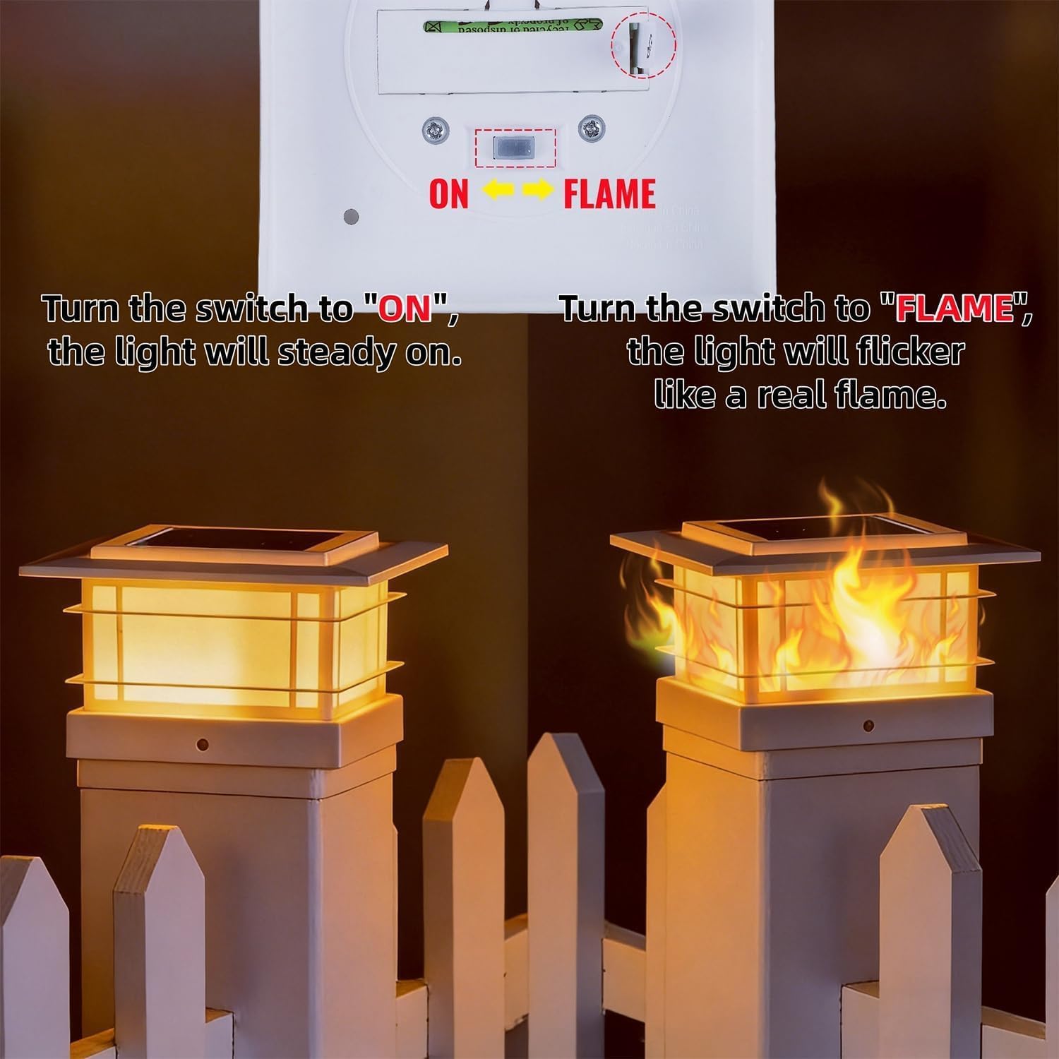 Thumbnail 5 de Dynaming 6 Pack Solar Post Cap Lights: Flickering Flame, White Shell, for 4x4 to 5x5 Posts