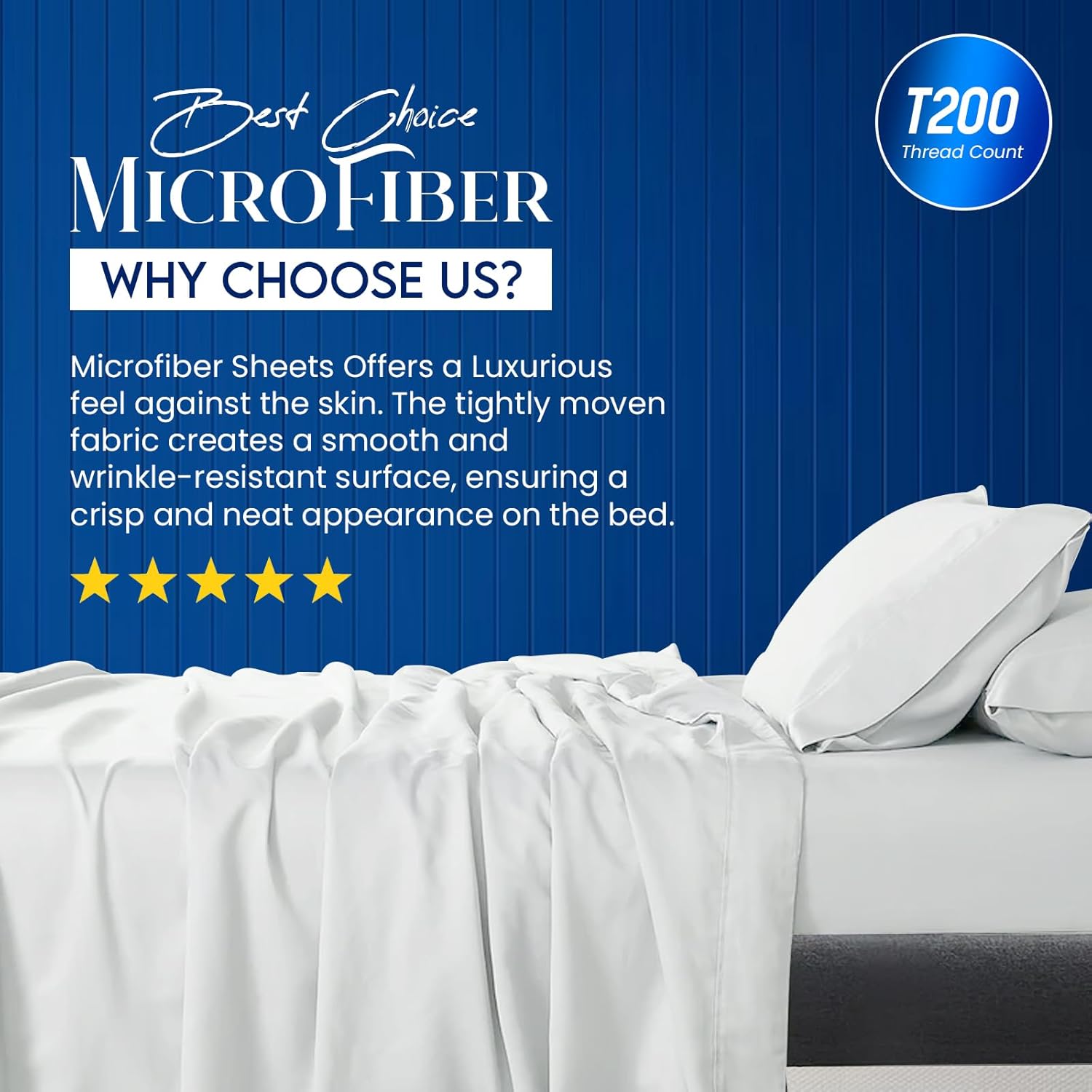 Detalle 2 de Sunshine Comforts Microfiber King Flat Sheet: Breathable, Anti-Wrinkle and Fade-Resistant 260 x 254cm