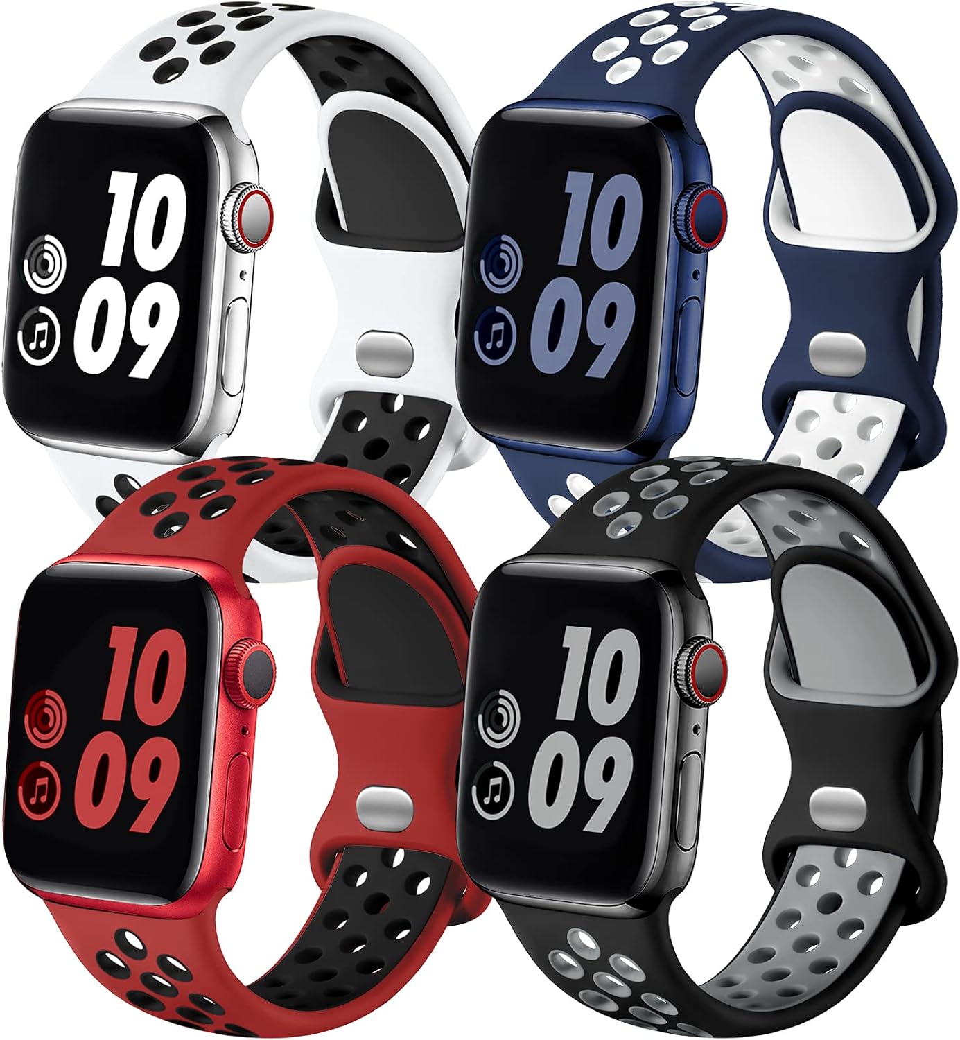 Detalle de Adorve 4-Pack Sport Silicone Apple Watch Bands, Two-Tone and Ventilated