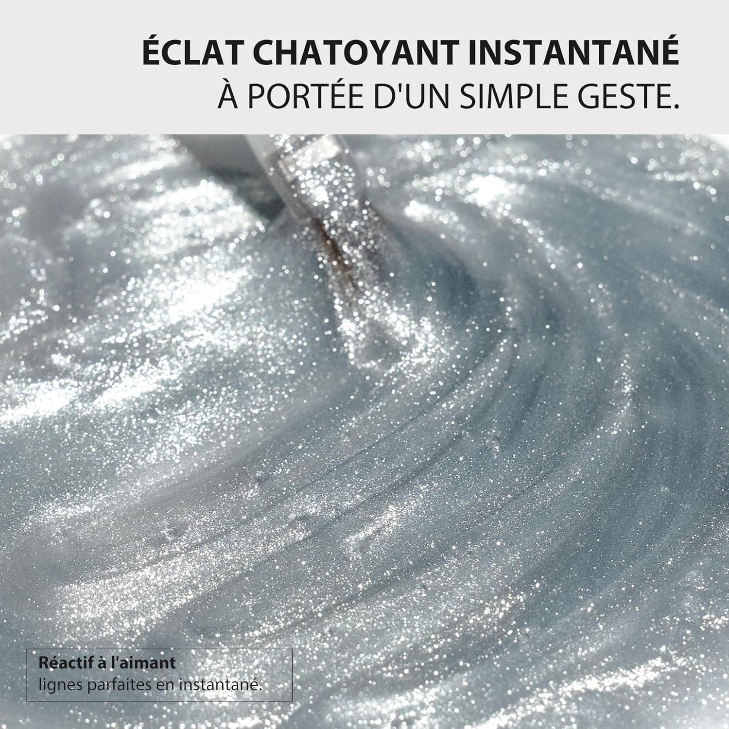 Detalle de Kit gel HALMAI OneCoat Cat Eye argenté avec aimant 5 en 1 (base, couleur, builder, renfort, top coat)