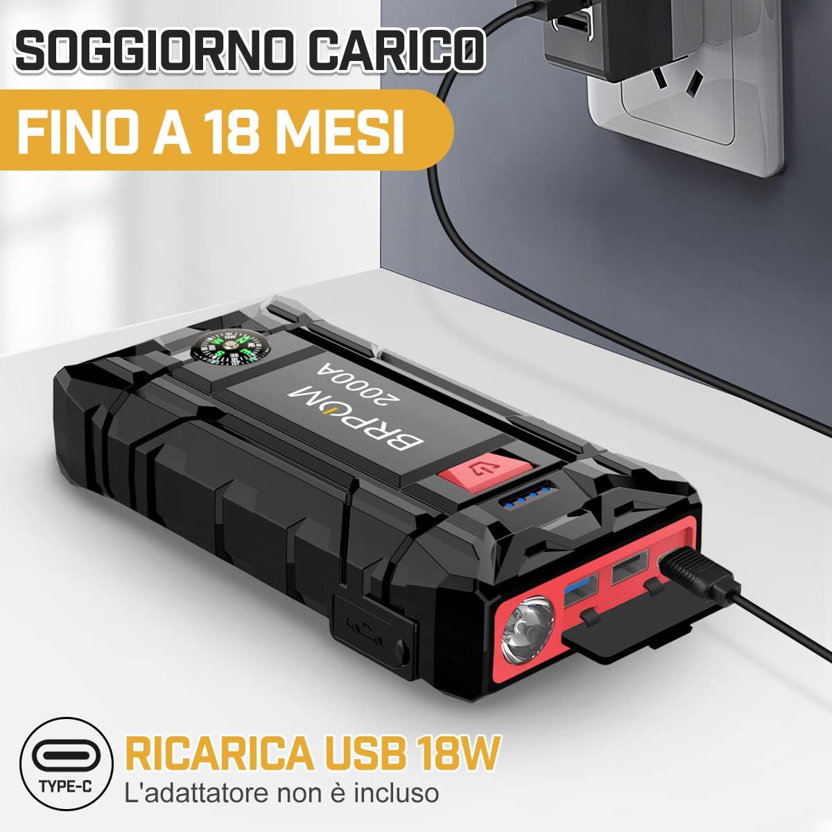 Thumbnail 2 de BRPOM Avviatore batteria auto 8000A con torcia LED e porta USB
