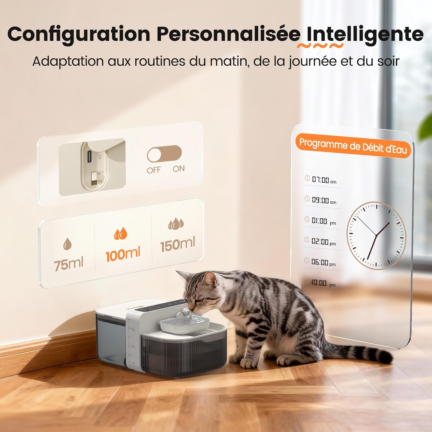 Thumbnail 3 de Invengo Fontaine à eau pour chat sans filtre ni fil 3,5 L, bol en acier inox 304 et autonomie jusqu’à 180 jours