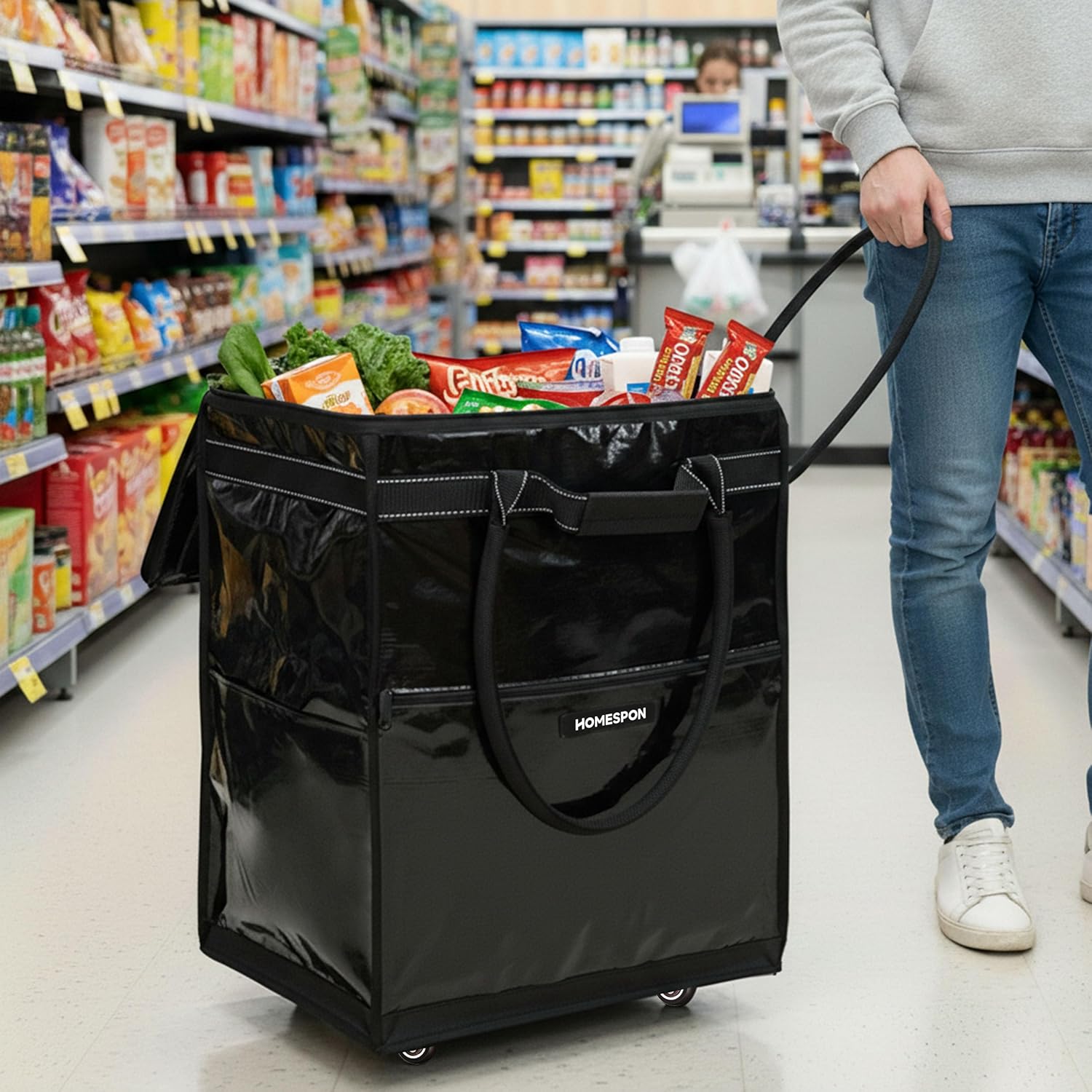 Thumbnail 1 de HOMESPON Foldable Shopping Trolley Bag on Wheels (Large 142L, 5-Handle)