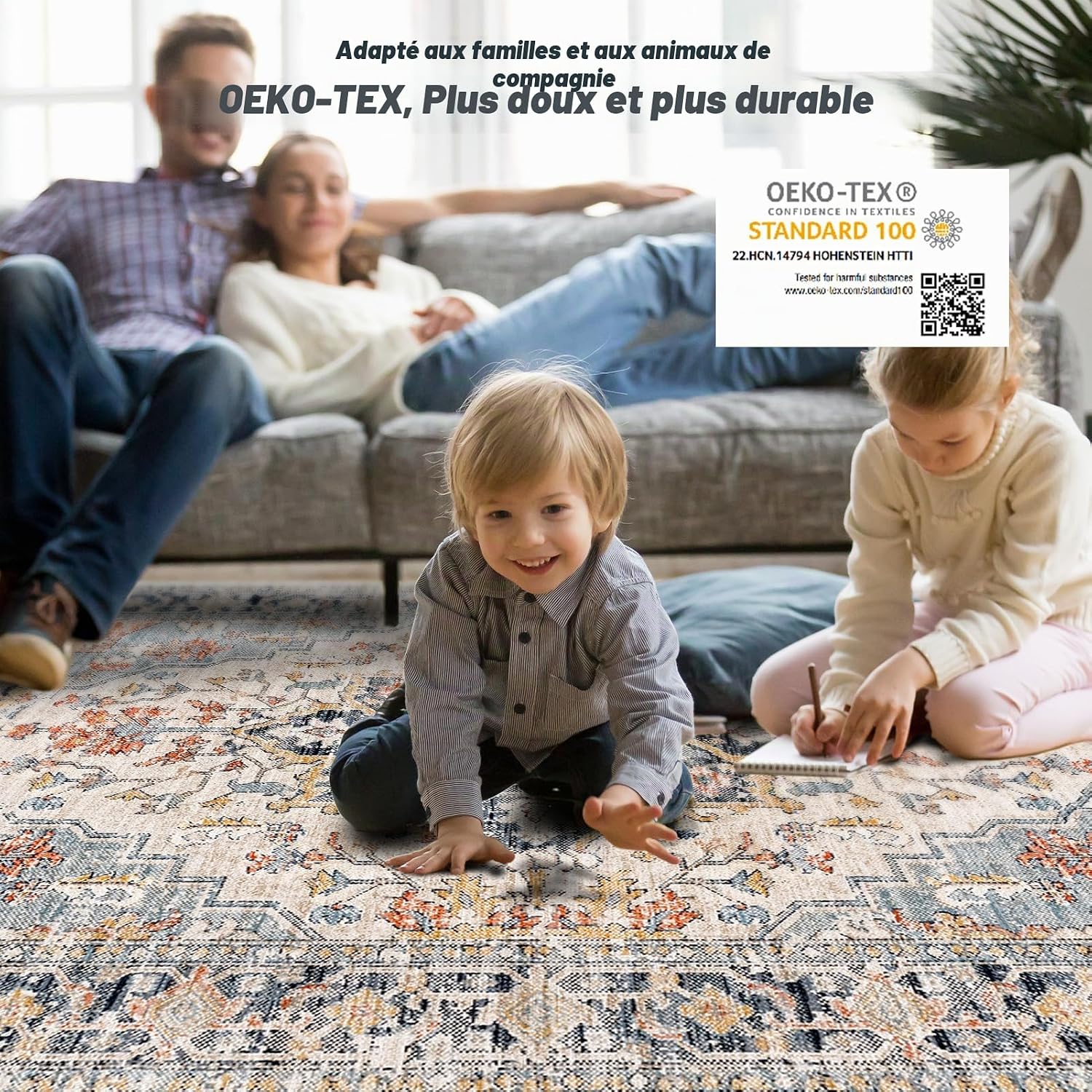 Detalle de CHOSHOME Tapis Salon Antidérapant Lavable en Machine – Poils courts, style vintage multicolore, 300x400 cm