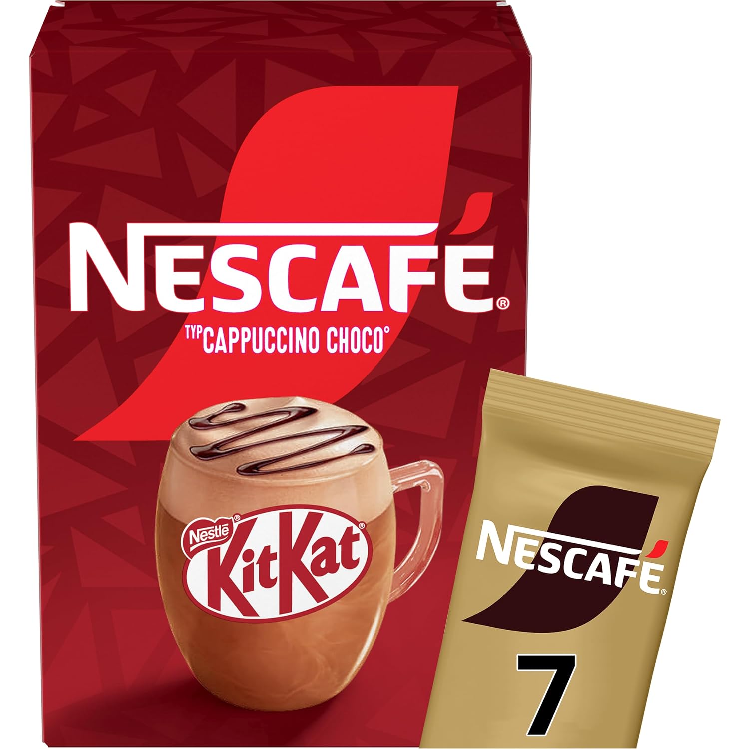 Detalle 1 de NESCAFÉ TypCappuccino Choco KitKat – Getränkepulver-Sticks mit löslichem Bohnenkaffee, 3er Pack (7 Sticks à 21 g)