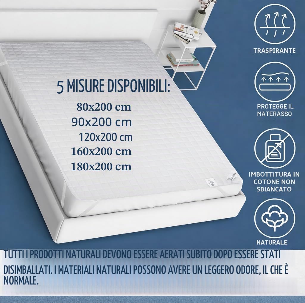 Thumbnail 4 de FAM Home Coprimaterasso Matrimoniale 160x200 cm – Cotone e Poliestere, 2 cm di spessore