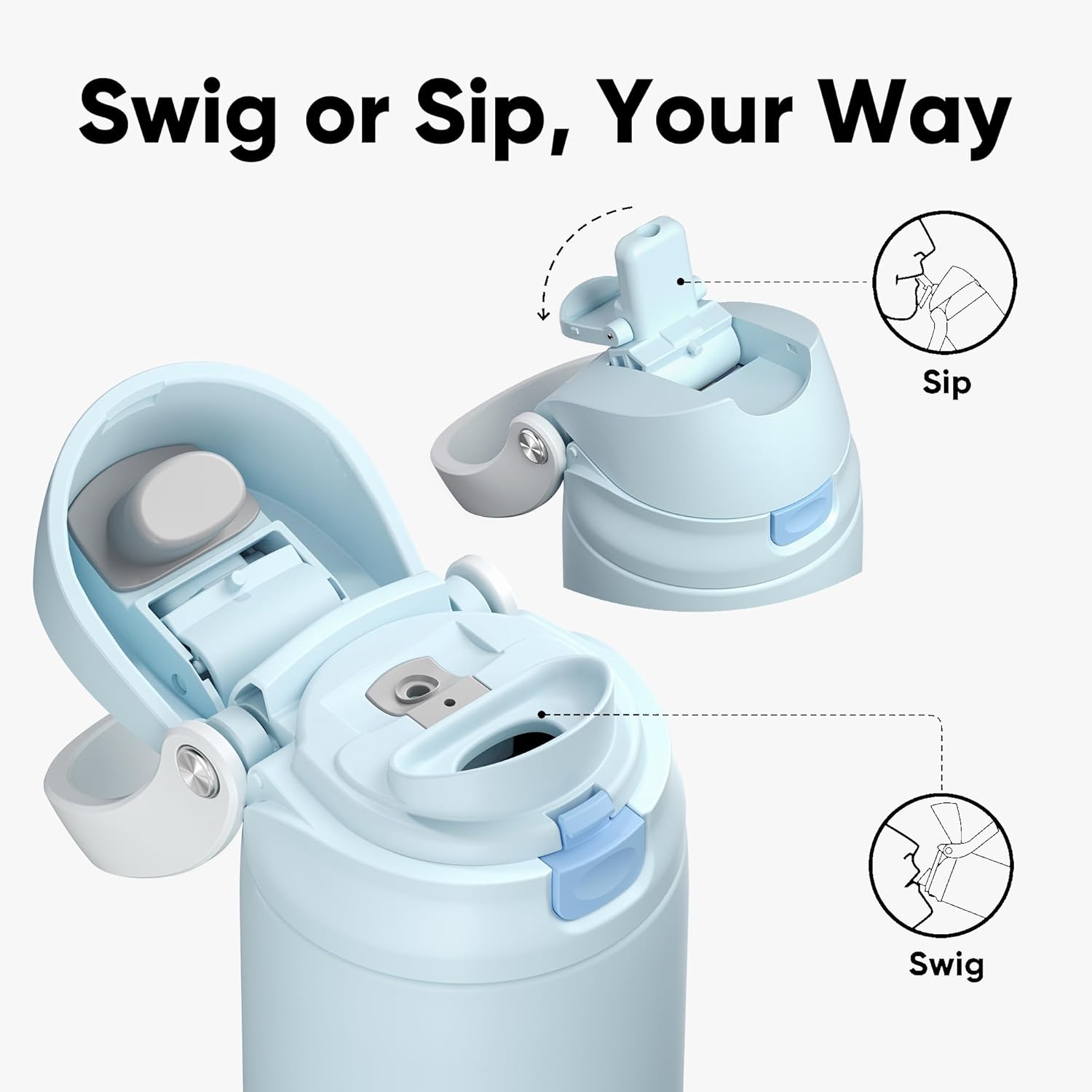 Thumbnail 6 de ENCOOL 24 oz Leakproof Insulated Water Bottle (Frost Blue) with Straw and Dual-Sip Lid