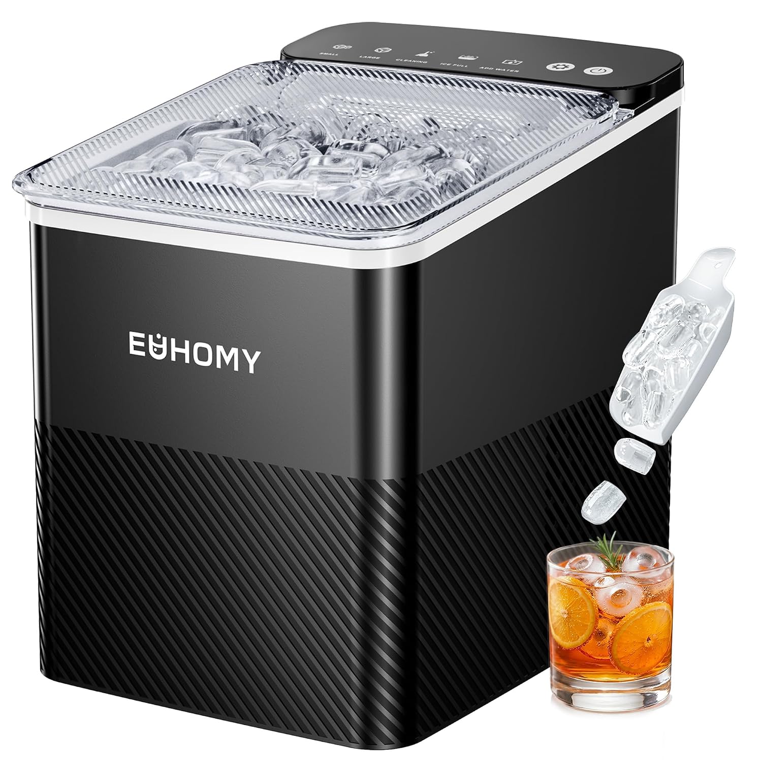 Detalle de EUHOMY Eiswürfelmaschine – kompaktes Design, zwei Eiswürfelgrößen, Ein-Knopf-Bedienung