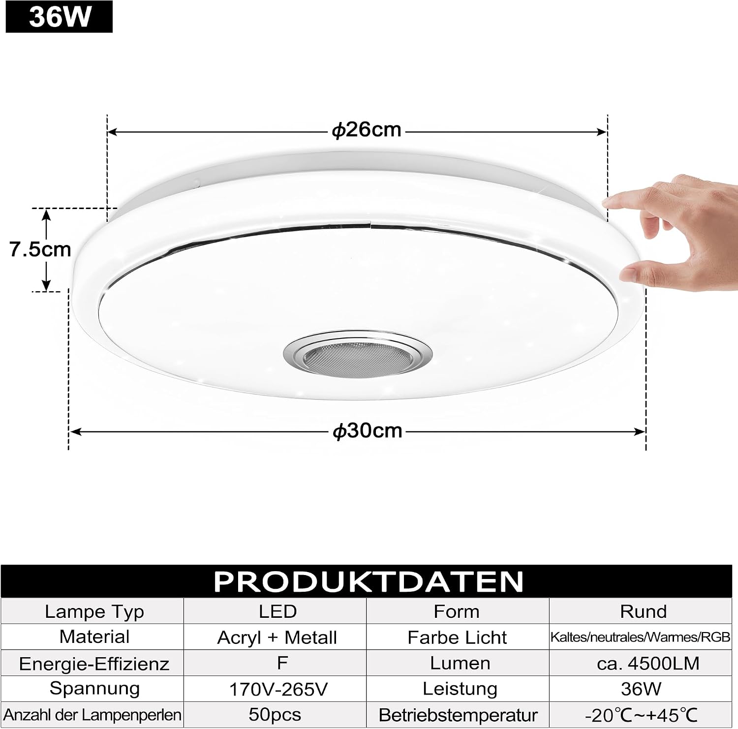 Detalle 2 de YRHome Lámpara de techo LED 36W regulable