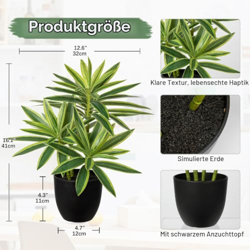 Detalle 2 de Oairse künstliche Dracaena, 41 cm, grün-gelb im schwarzen Topf