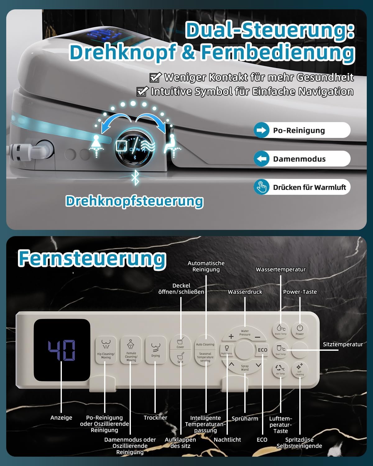 Thumbnail 6 de Sanyipace Smart Toilettensitz Bidet mit Düse – beheizter Sitz, Warmwasser, Trockner, Nachtlicht
