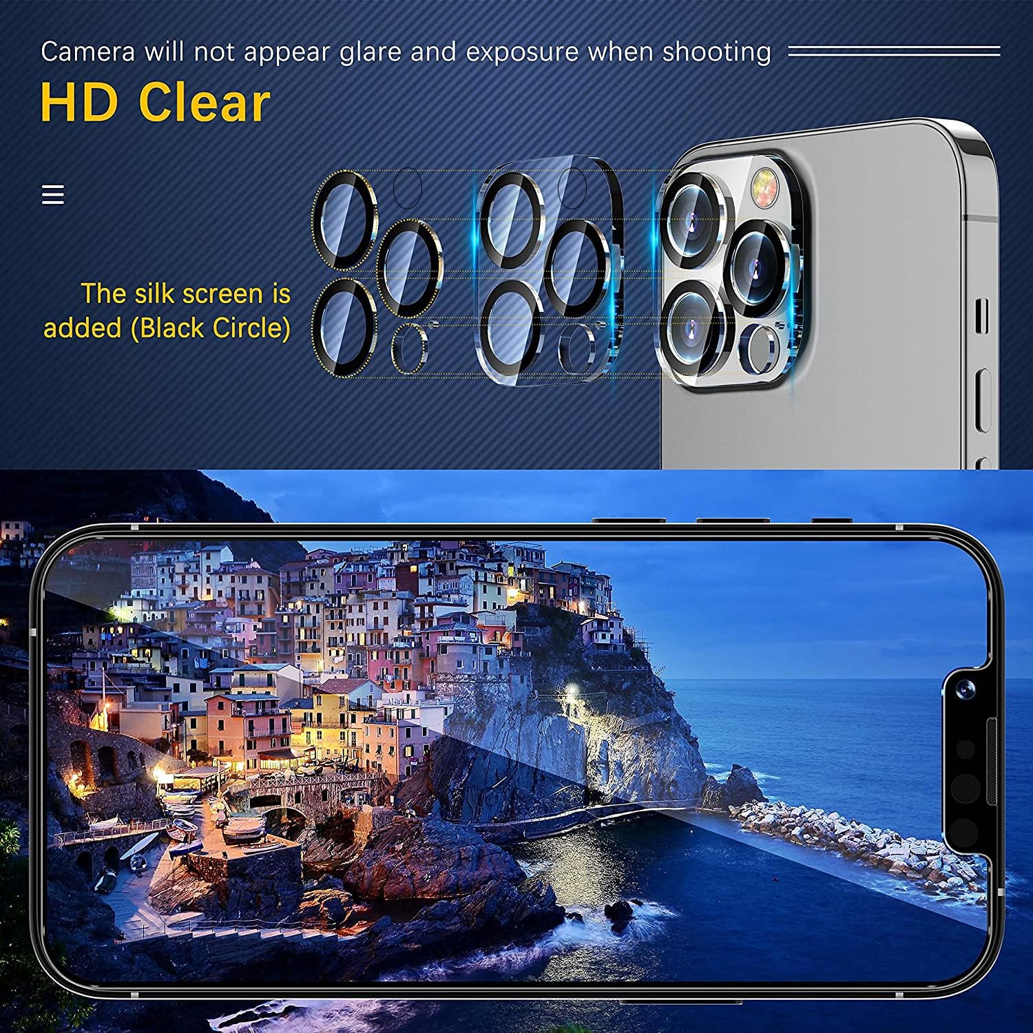 Detalle 1 de UniqueMe Clear Camera Lens Protector for iPhone 13 Pro and 13 Pro Max, 3-Pack