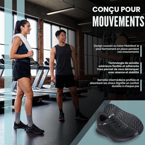Detalle de Skechers Femme Bobs Squad Chaos Current Muse Slip-In – ENTRAINEUSE Noire en textile, taille 39 EU