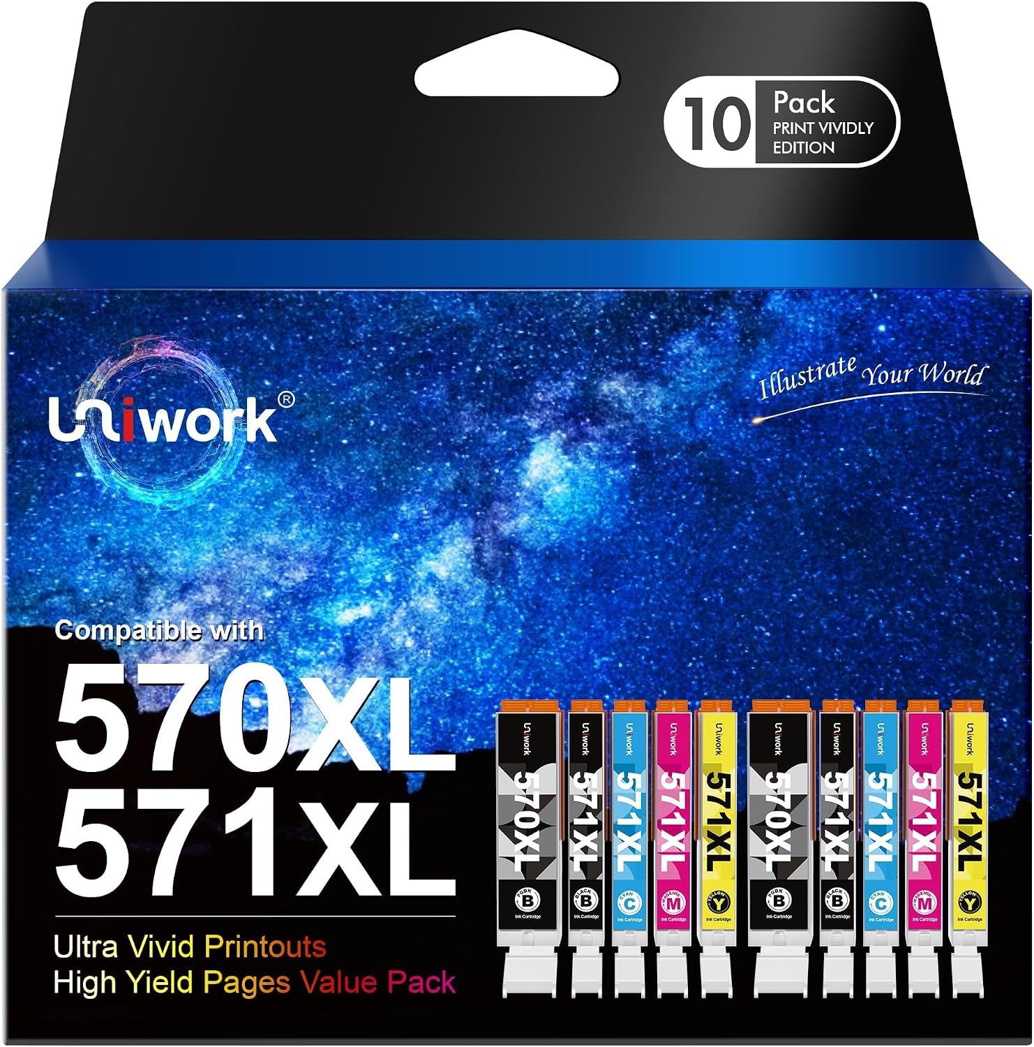 Detalle de Uniwork Kompatibel PGI-570XL CLI-571XL 10er-Pack đź–¨