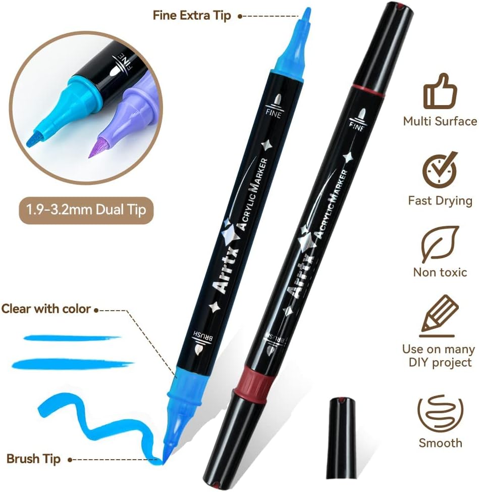 Thumbnail 4 de Arrtx Acrylic Paint Pens: 32 Vibrant Colours with Brush & Fine Tips for Multi-Surface Crafting