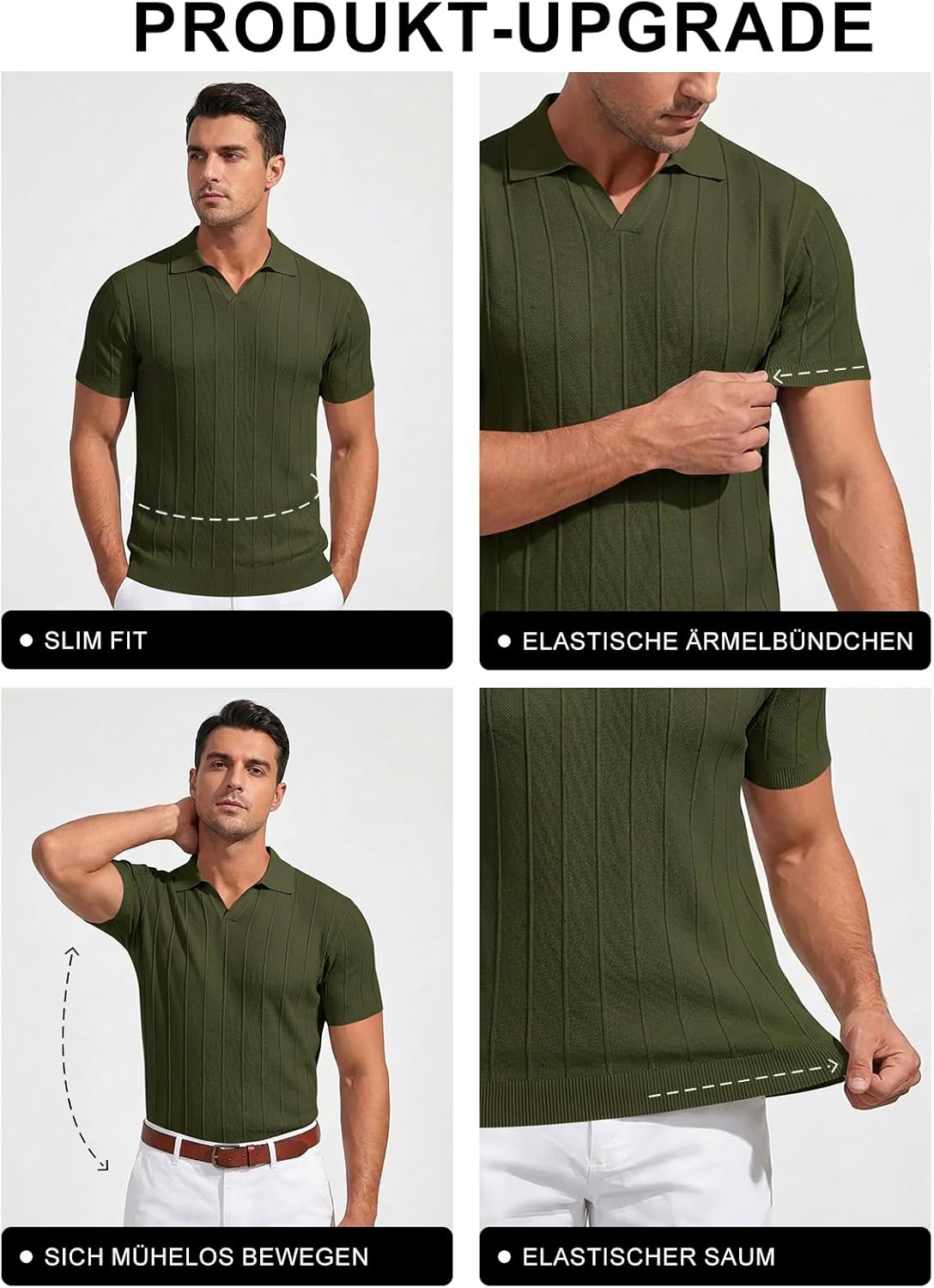 Thumbnail 3 de Runcati Polohemd Herren Sommer Kurzarm Strick – Slim Fit, Einfarbig