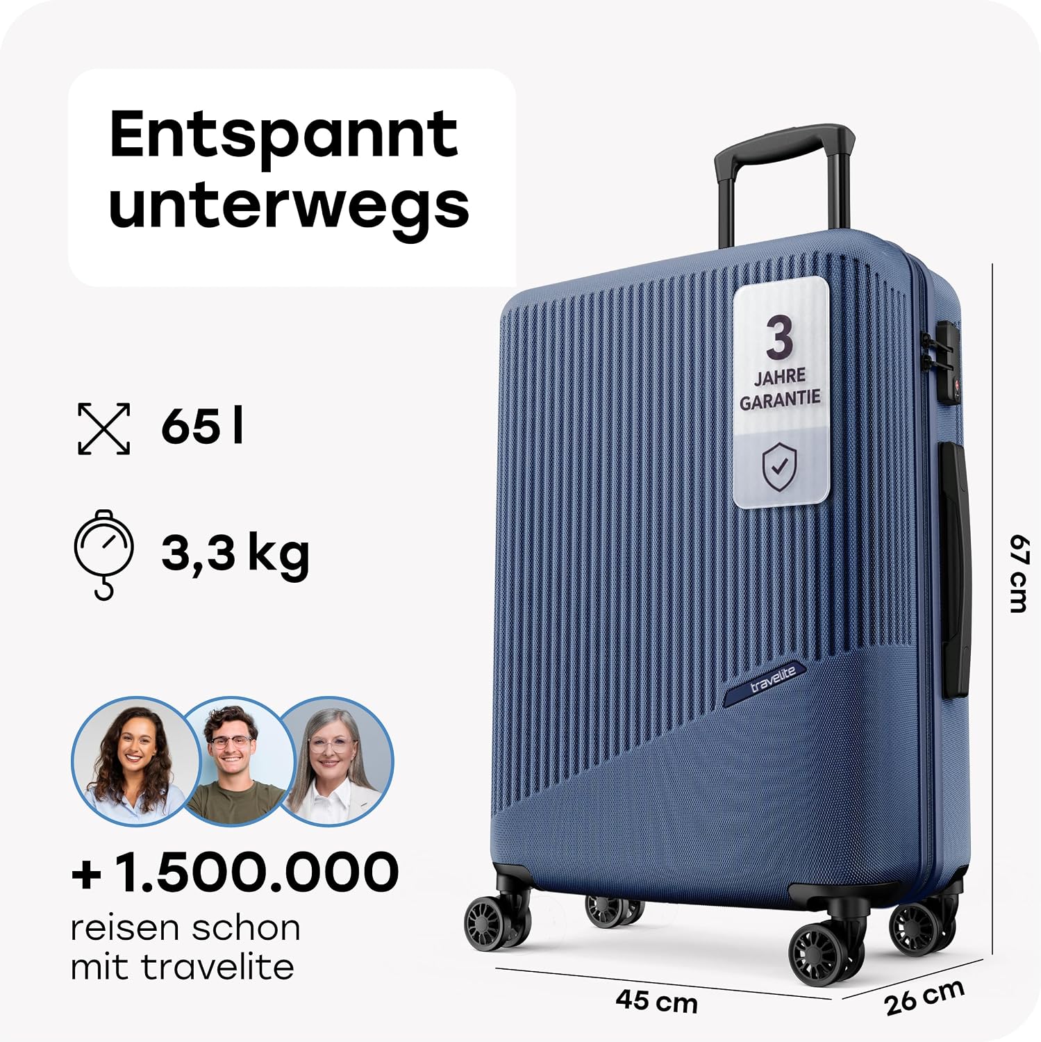 Detalle de Travelite Bali Hartschalen-Trolley mit TSA-Schloss, 4 Rollen – mittelgroßer Koffer (65 Liter), 67 cm