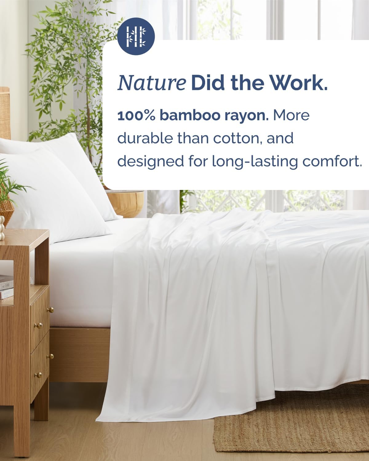 Detalle de Bamboo Sheets Twin Size: 100% Rayon Derived From Bamboo Cooling Set (1 Flat, 1 Fitted, 1 Pillowcase) – Ultra-Soft, Breathable Hotel-Luxury Bedding
