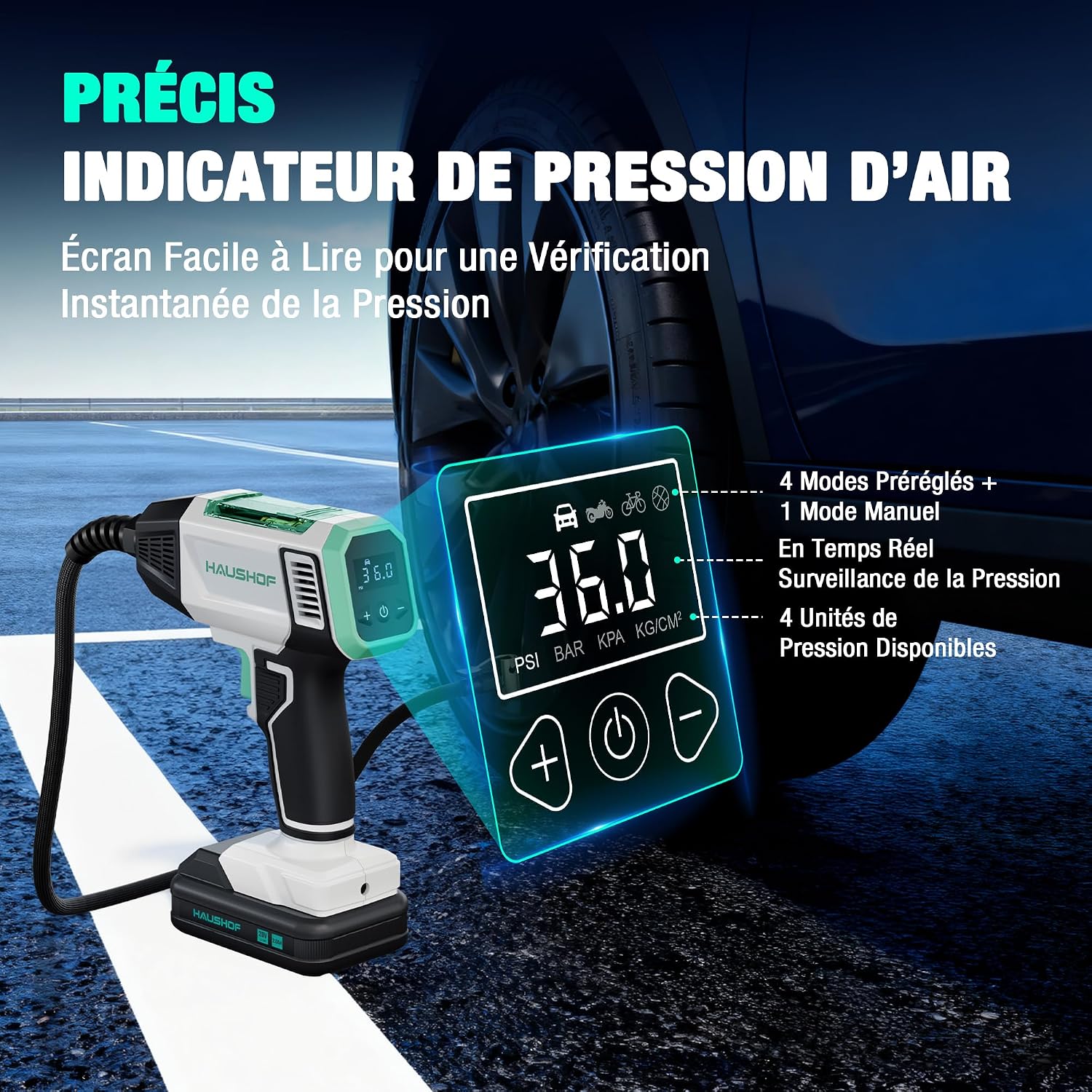 Thumbnail 4 de HAUSHOF Gonfleur électrique sans fil 150 PSI pour voiture