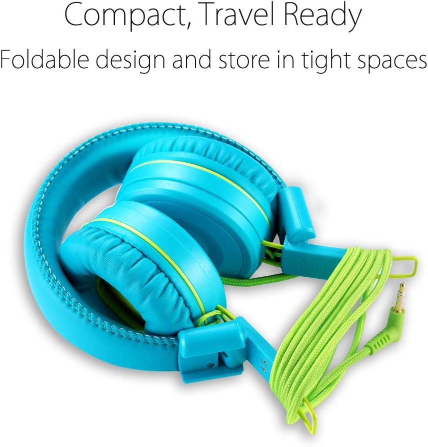 Detalle 1 de noot products Kids Headphones K22 Foldable Wired Stereo (3.5mm) — Teal/Lime, 5ft Tangle-Free Cord