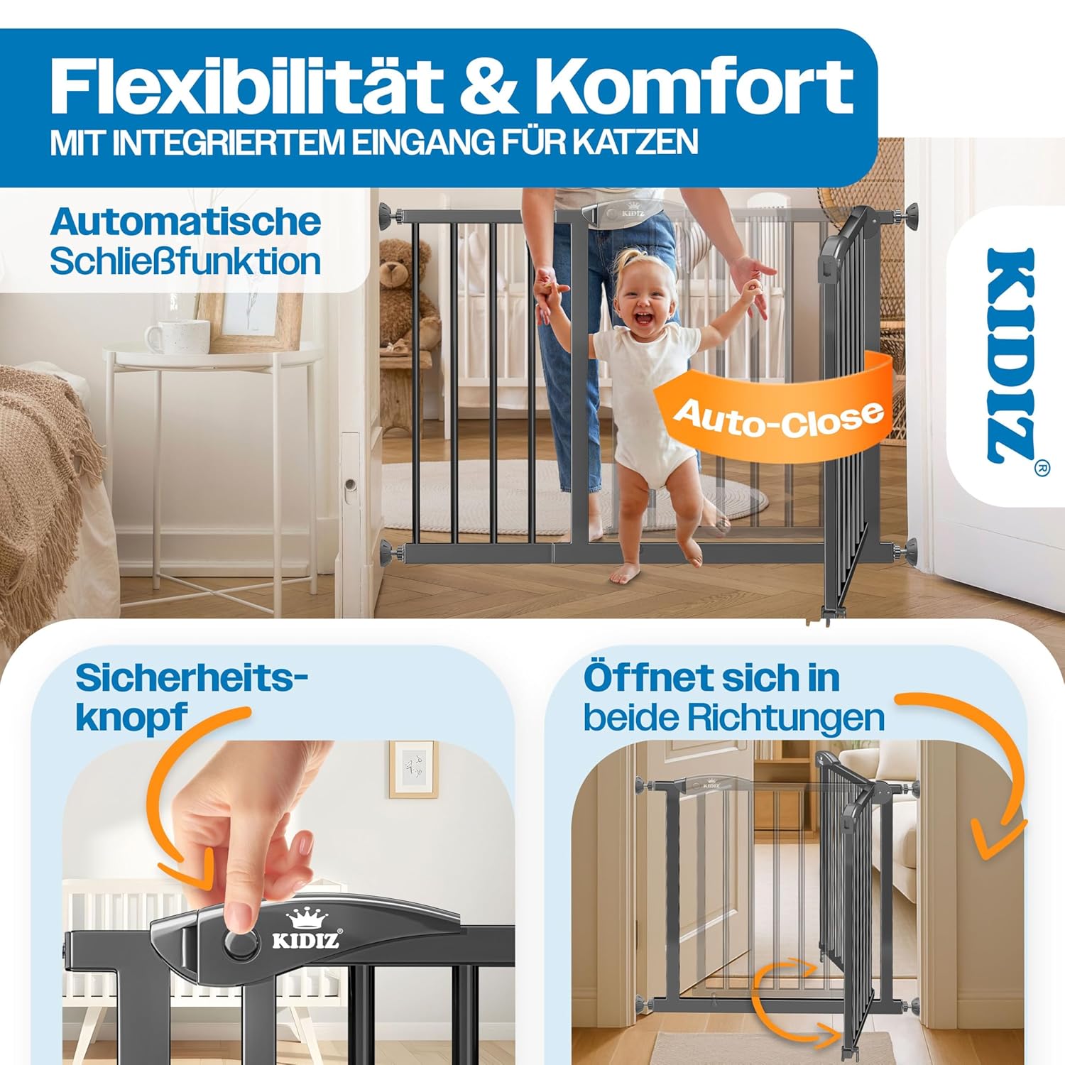 Thumbnail 3 de KIDIZ Treppenschutzgitter ohne Bohren (verstellbare Breite 81–87 cm) in Anthrazit