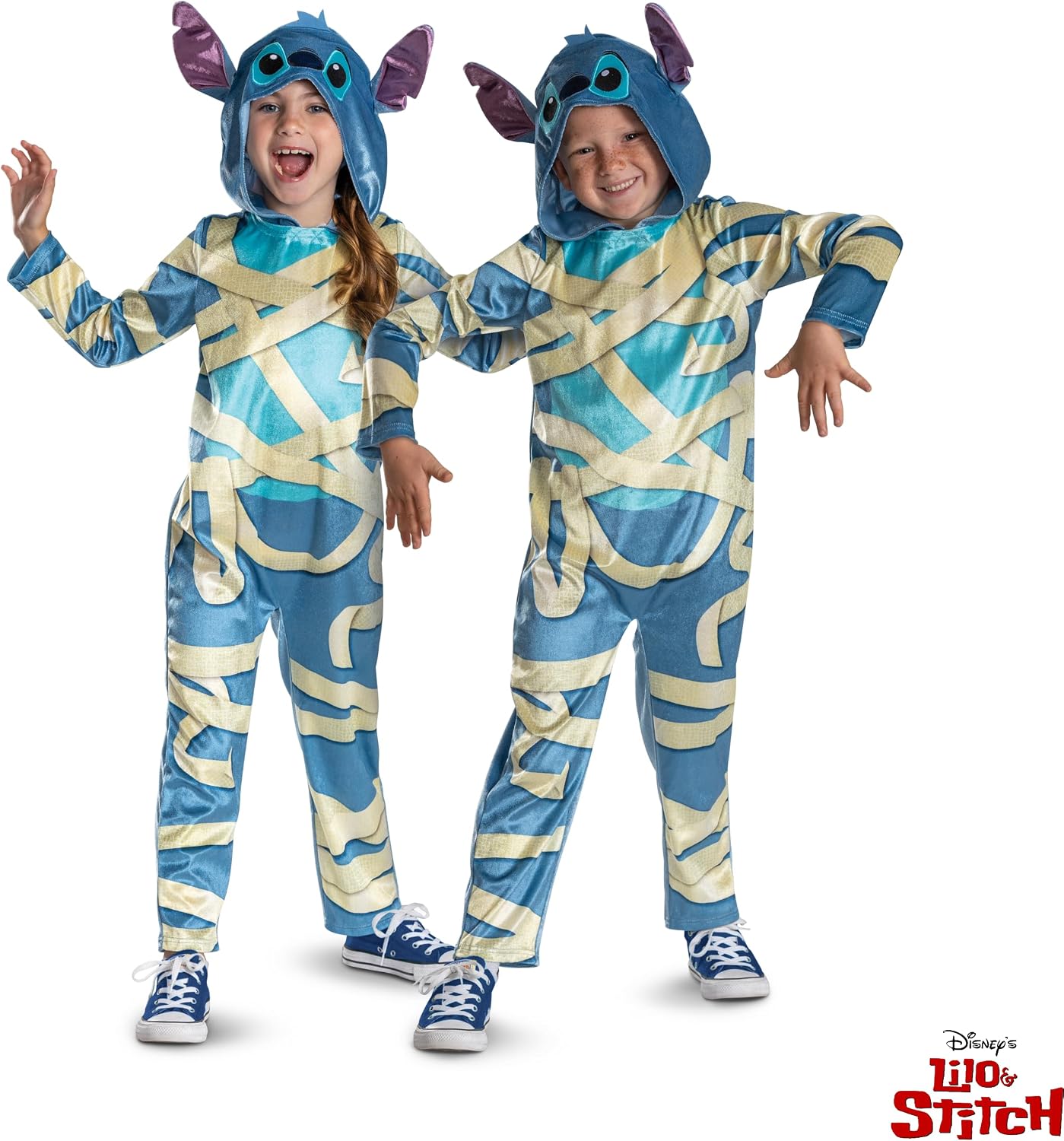 Detalle 2 de Disney Stitch-mummiekostuum voor kinderen, blauw met capuchon