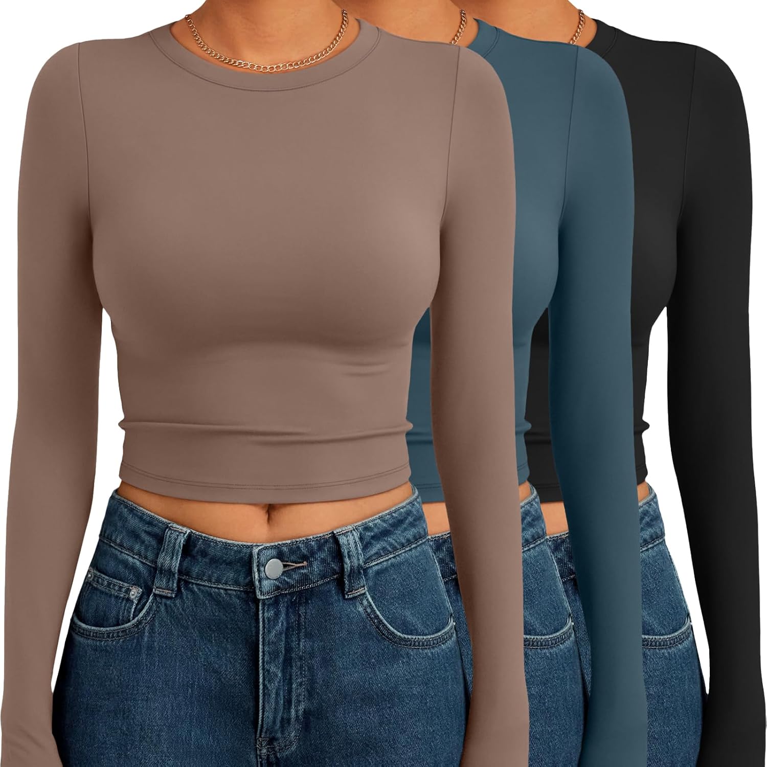 Detalle de AUTOMET 3-Pack Long Sleeve Crop Tops 2026