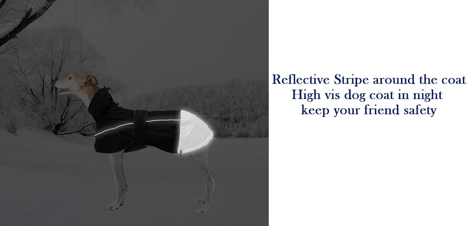 Thumbnail 4 de Morezi Greyhound Lurcher Winter Coat (Water Resistant Whippet Jacket) with Padded Fleece & Reflective Safety Bands