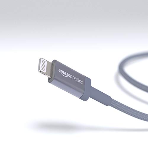 Detalle 2 de Amazon Basics Câble USB-C vers Lightning en nylon tressé, 1,8 m, gris foncé – certifié MFi pour iPhone