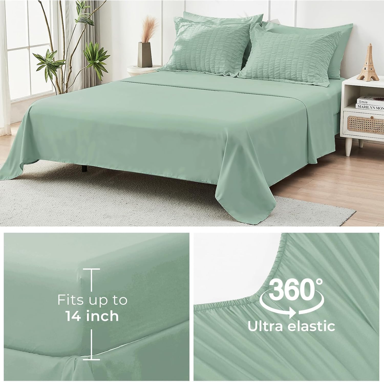 Thumbnail 6 de HYMOKEGE Sage Green Twin Seersucker 5-Piece Comforter Set