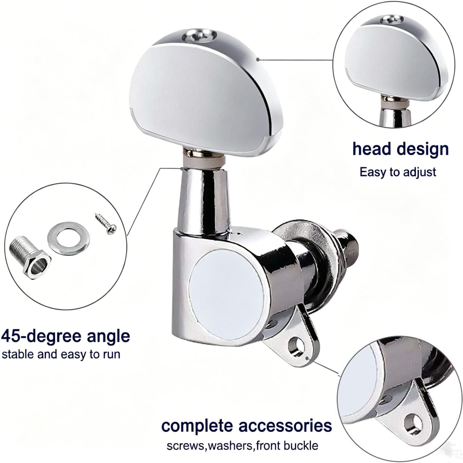 Detalle 2 de Zfyopr 6-Piece Locking Guitar Tuners, 3L3R Enclosed Zinc Alloy Machine Heads