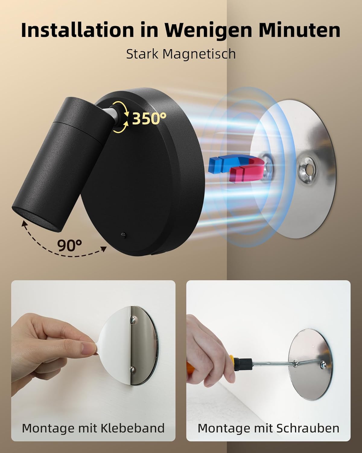 Thumbnail 6 de EZVALO Kabellose Spotlight Wandlampe „Spotlight 5500mAh“ – dimmbar mit Fernbedienung & Timer, drehbar 350°