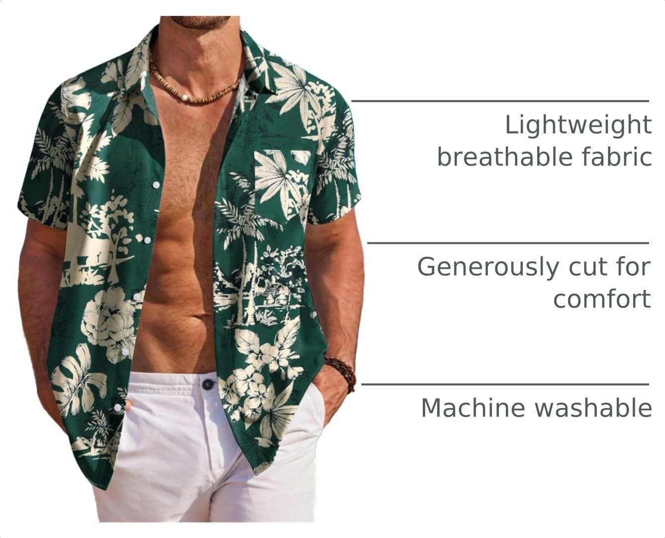Detalle 2 de COOFANDY Hawaiian Shirt Short Sleeve